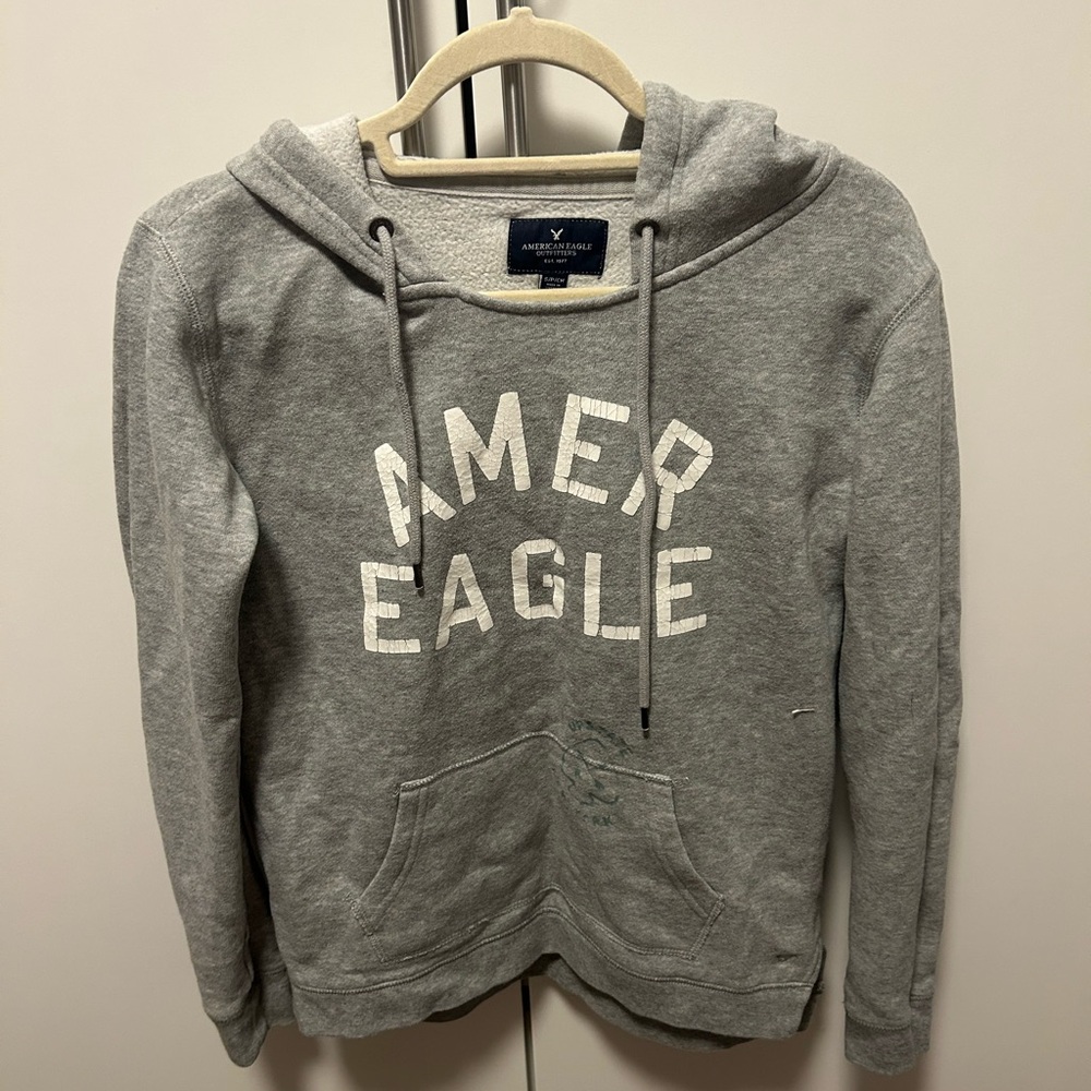 American Eagle Outfitters Gray Hoodie Sweater with White Logo